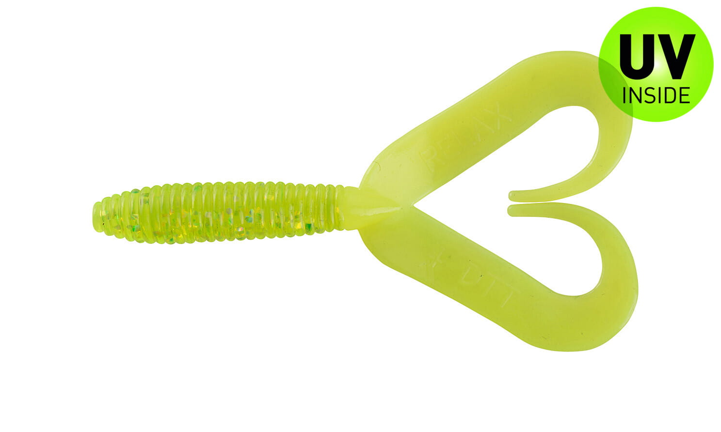 Rel hache Twister Doubletail régulier 7 cm (3") Vert-Glitter Fire-Tail 5 pièces