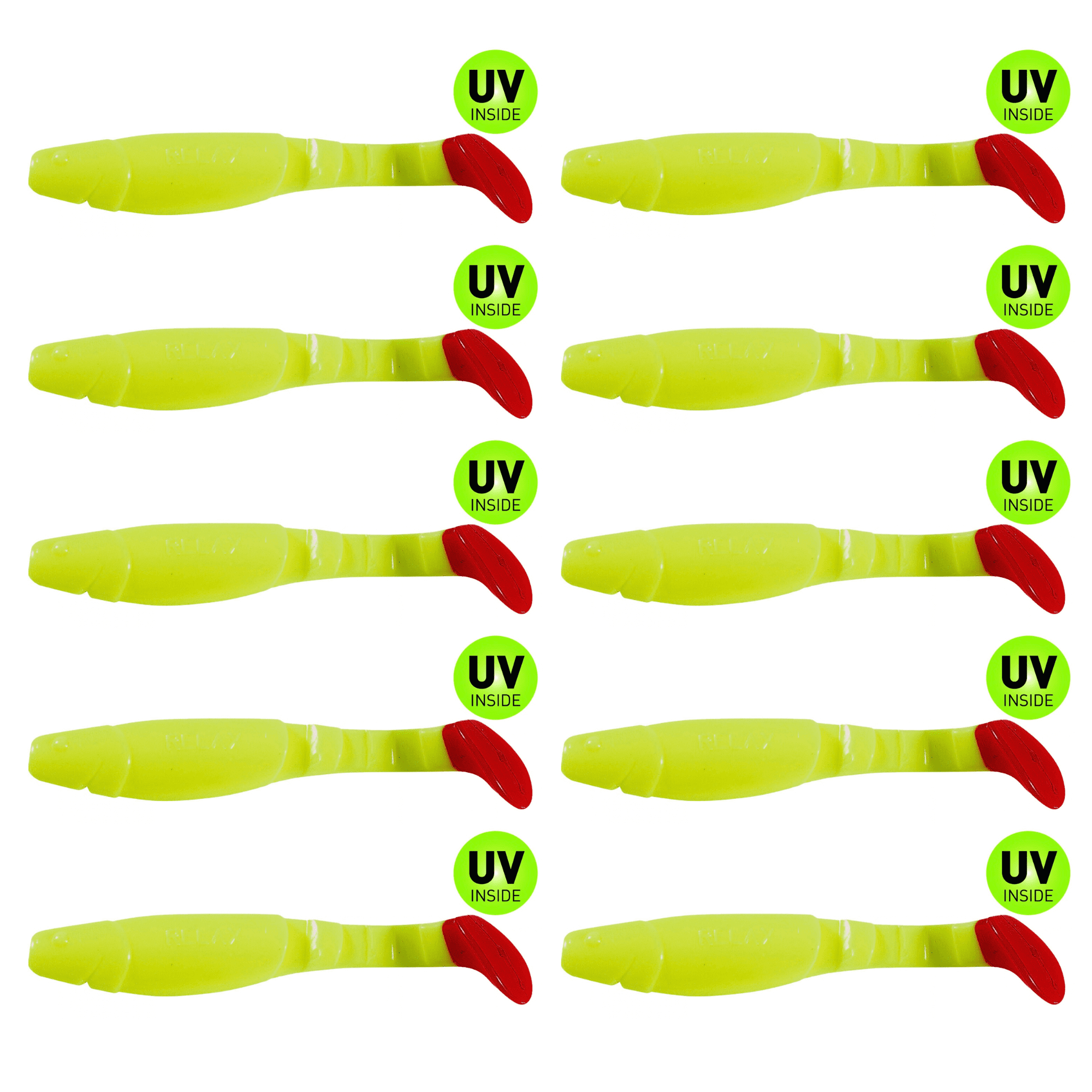 SX Relax Kopyto Classic 11cm (4") Fluogelb / Red Tail 10 Stück – Bild 2, Schwimmgriff, Kunststoff, gelb, rot, UV-inside