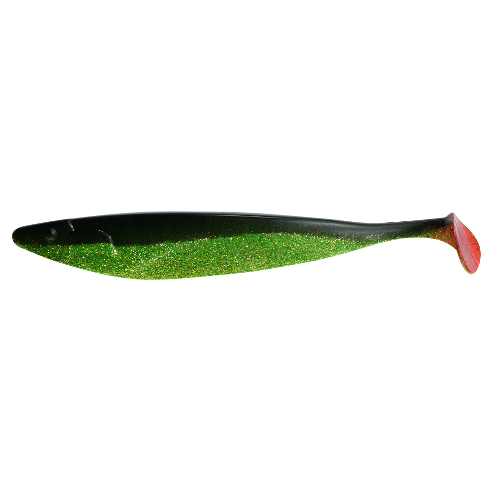 Gummiangel, Köder, Grün-schwarz, Glitzer, Wirpelform