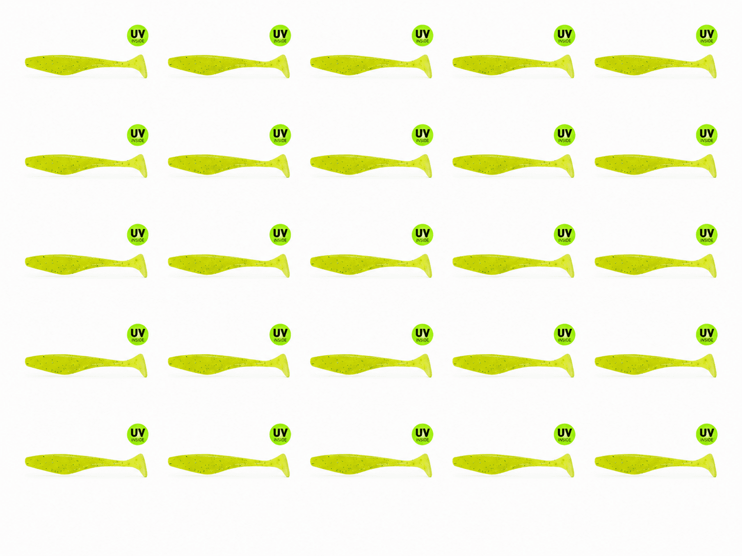 Gummi-Wärmer, Soft Bait, Angelfisch-Form, Neon-Gelb, UV-Inside