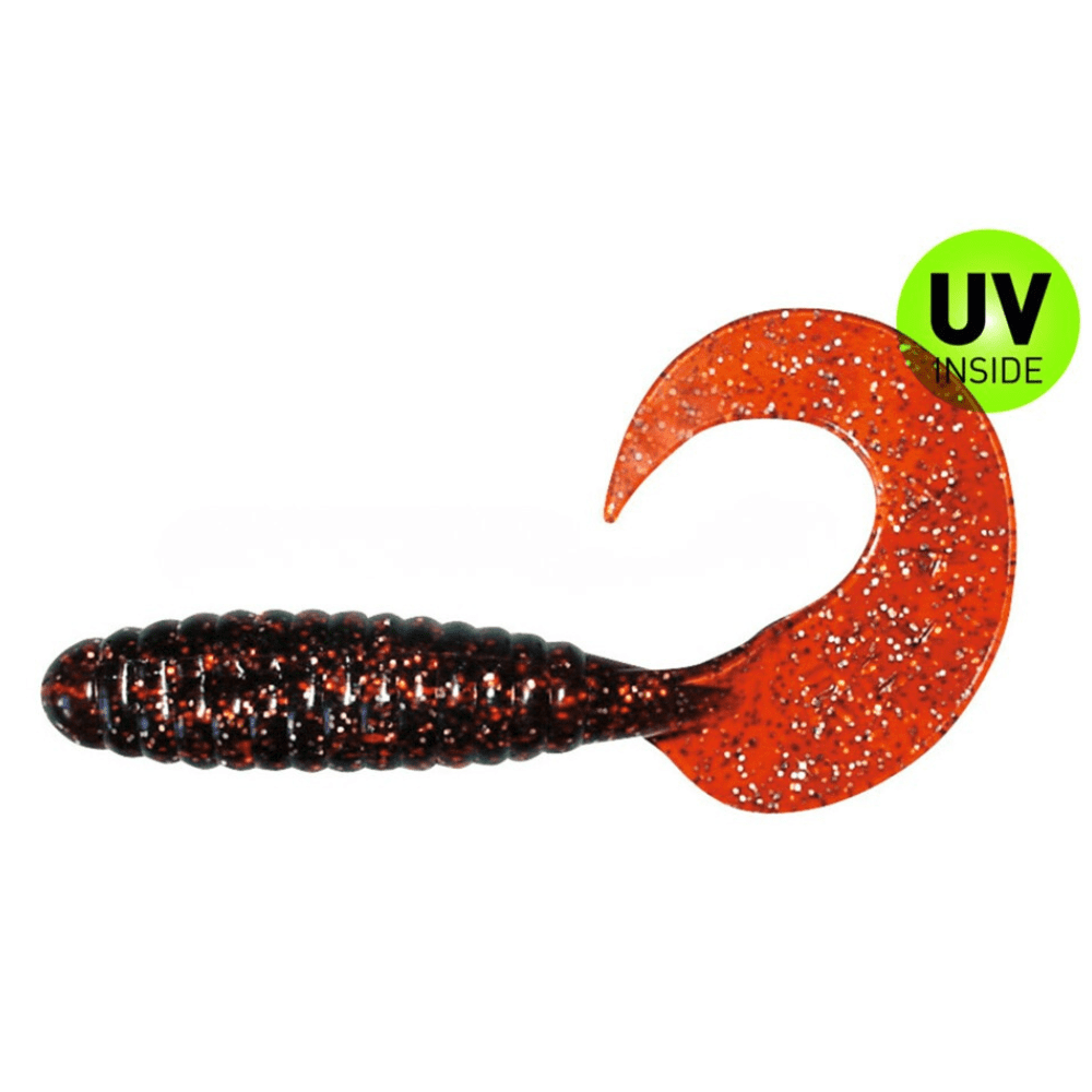 Gummiwurm, Softbait, Köder, Rot schwarz glitter, UV Inside