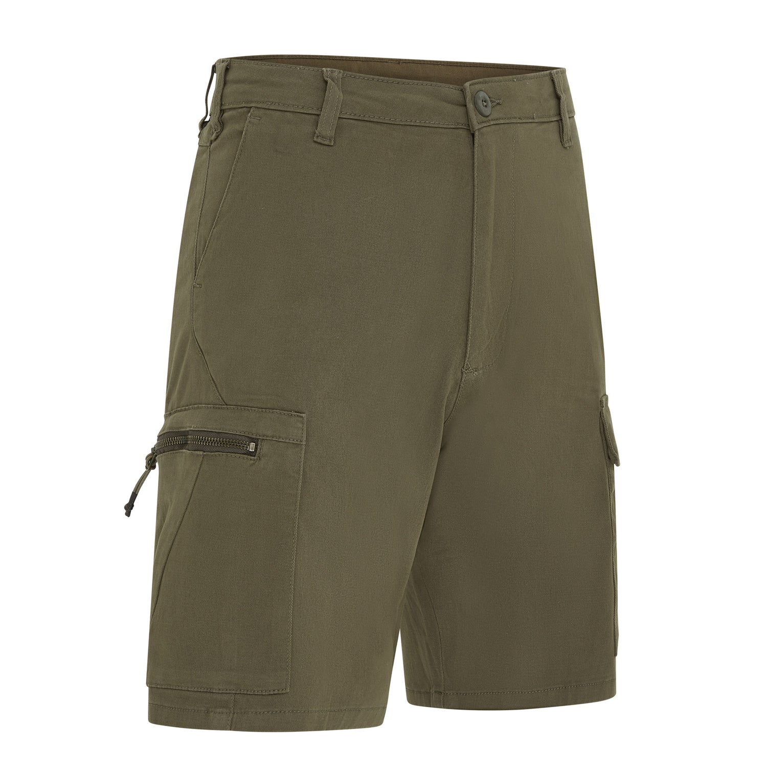 shorts, cargo shorts, olive, zip pocket, buckle belt