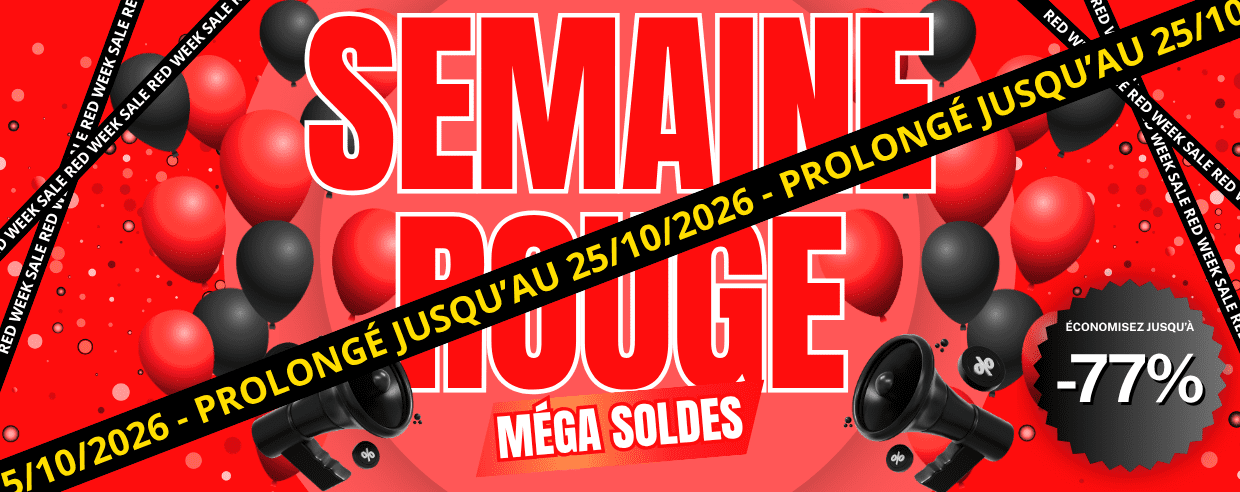 Bannergrafik, Roter Hintergrund, Schwarze Lautsprecher, Luftballons, Rabattaktion