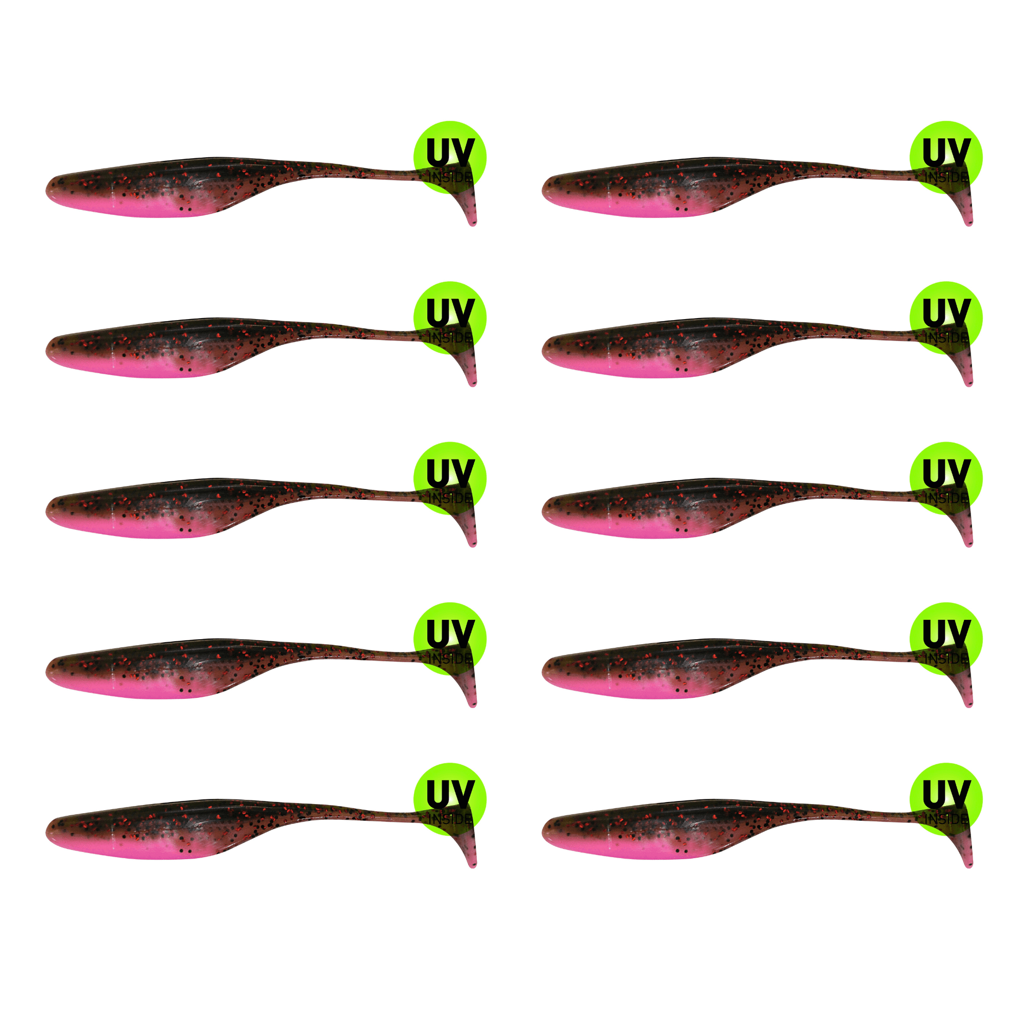  SX Swimming Jerk Minnow 13cm (5") BubbleGum / Kaulbarsch 10 Stück – Bild 2, Soft plastic lure, Angelköder, Rosa Braun, gepunktet, UV-Aufdruck