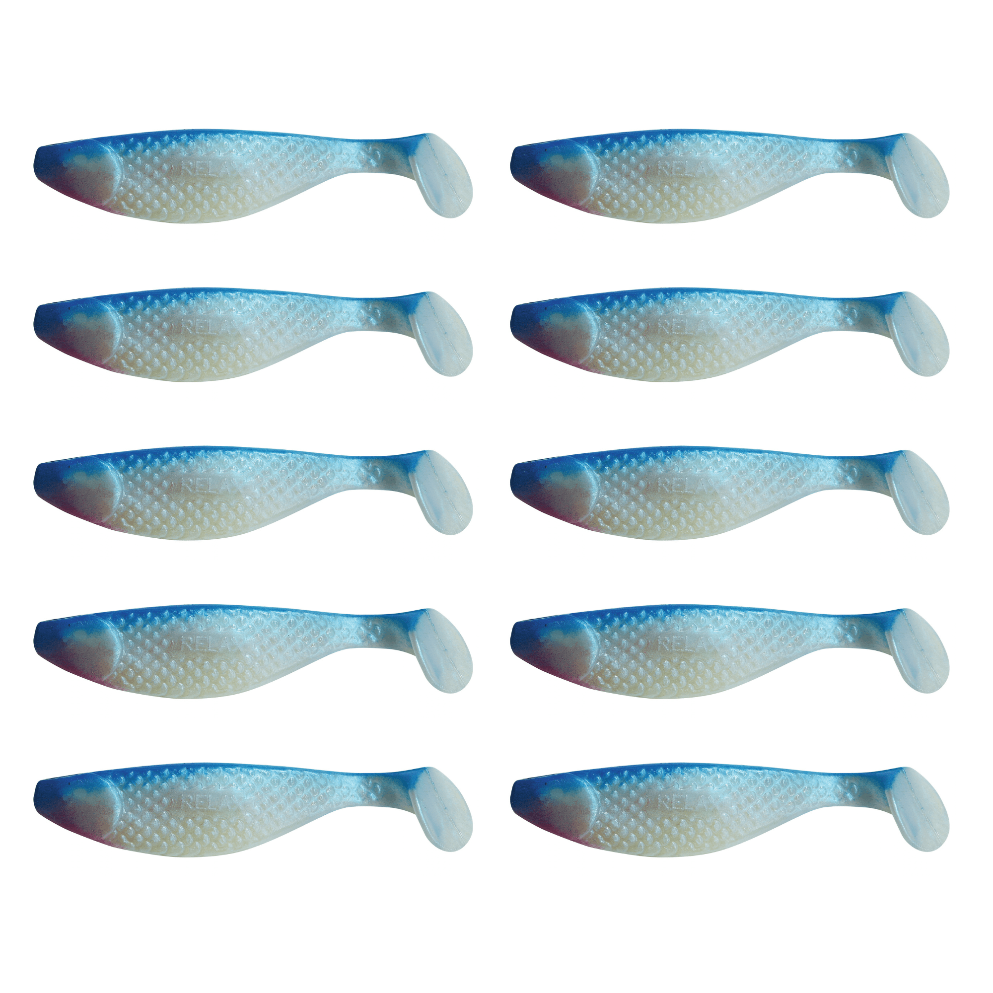 Relax Aqua 10cm (4") Blauperl / Blau 10 Stück – Bild 2, soft lure, soft plastic, blau-weiß, fischform, mehrfachpack