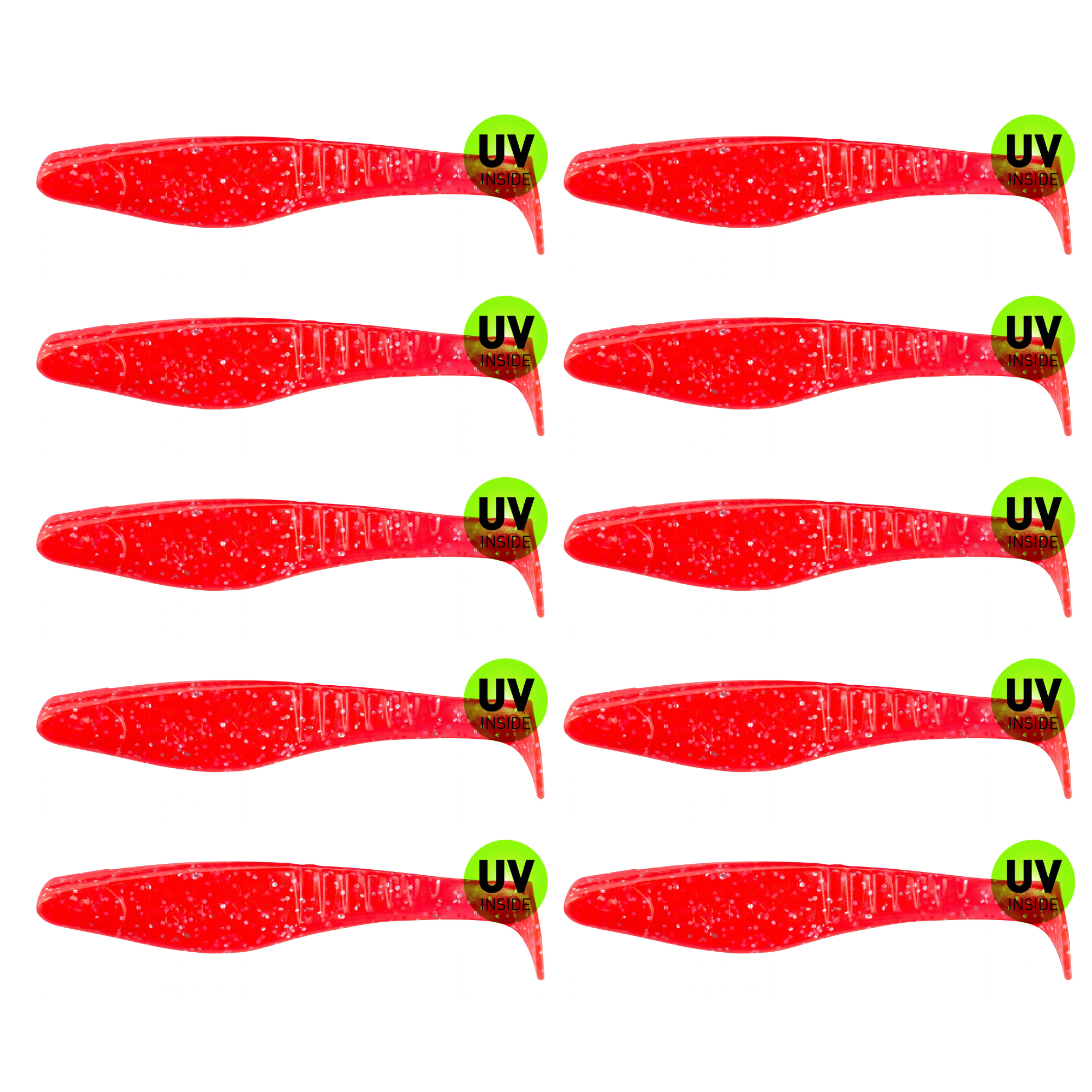 SX Relax Shark 11 cm (4") Feuerrot Glitter 10 Stück – Bild 2, soft-plastic lure, fish lure, red lure, swimbait, UV inside