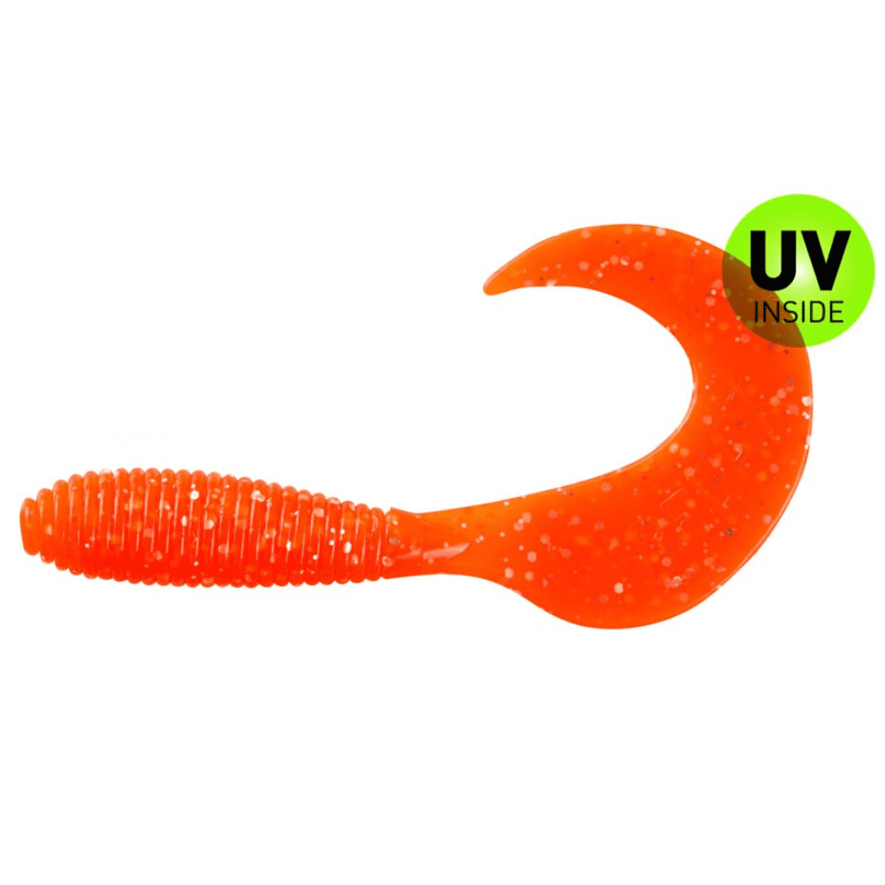 Softes Plastikköder, Angelköder, gekrümmter Schwanz, orange Farbe, UV-Inside