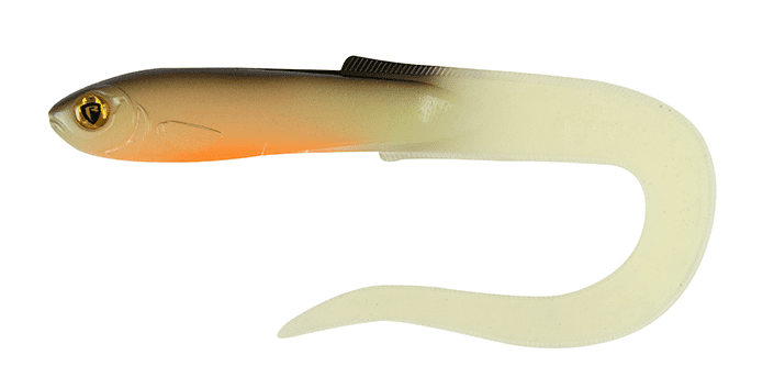 Fox Rage Slick Eel 42cm Hot Olive, Angelköder, Gummifisch, Kunststoff, gelb-orange, Paddelschwanz