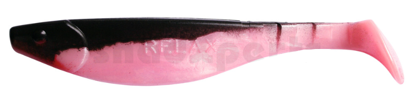 weicher Kunststoffköder, pink schwarz, Swimbait, Angellursche, gekrümmter Schwanz
