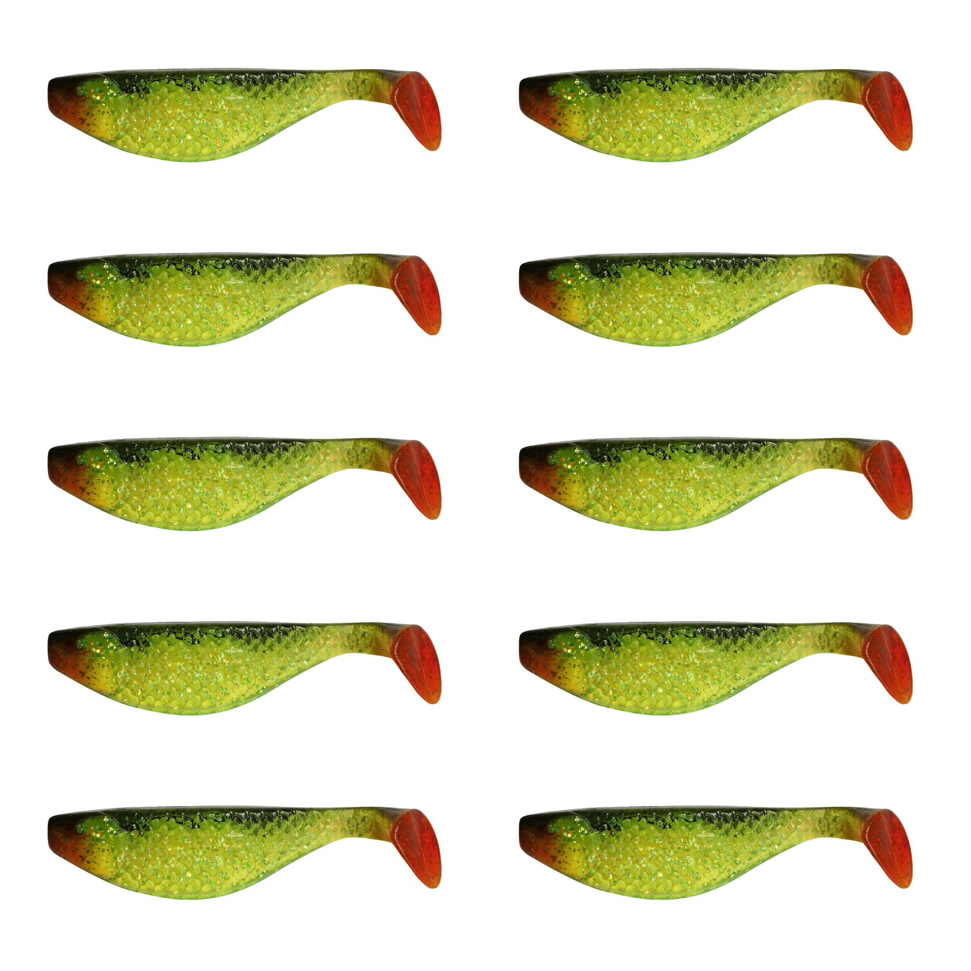 Relax Aqua 10cm (4") Grün (Chartreuse) Glitter / Schwarz 10 Stück – Bild 2, soft plastic lure, fish lure, grün gelb, Hakenköder, Wurmform