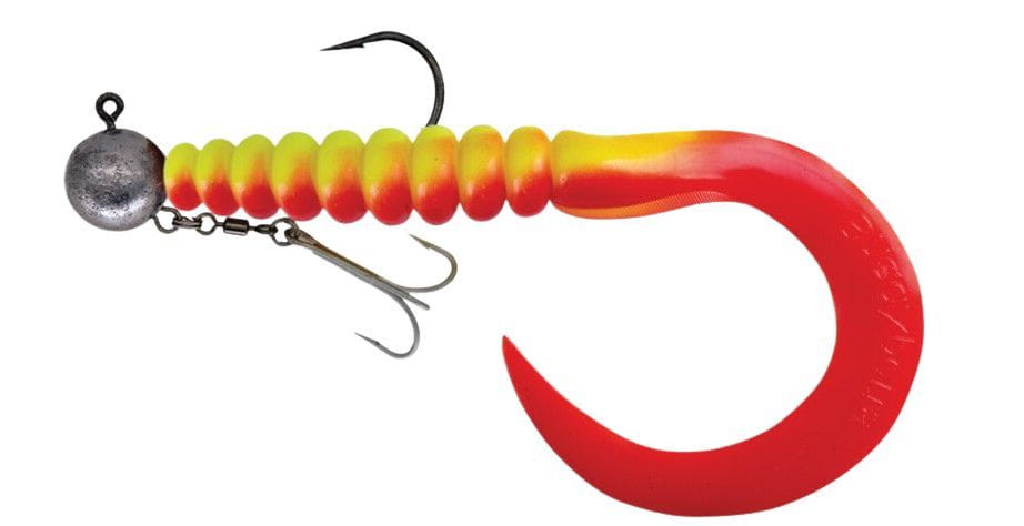 Relax XXL Grub 27 cm (11") Fluogelb Rot 1 Stück montiert HMEG 16/0 240g, con anzuelo secundario Elektronik, Hardware, Rauchrohr, Haken