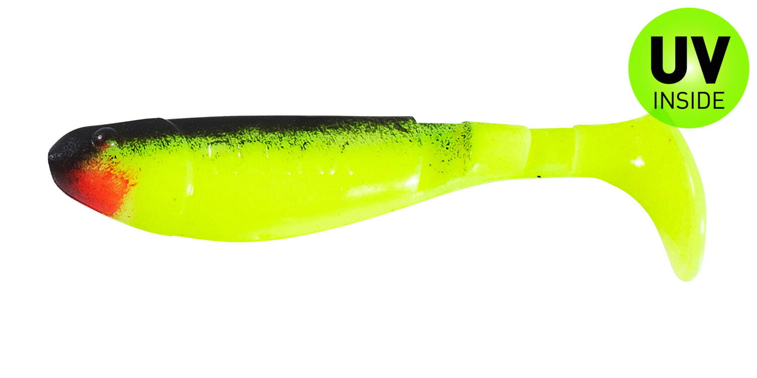 Gummiwurm, Köder, Schwanzschwanz, Neon Gelb, UV-Inside