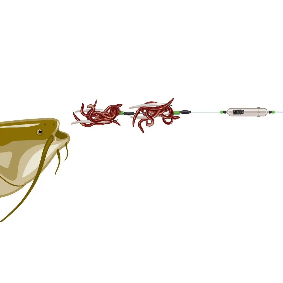DAM Madcat Screaming Profi River Rig Worm & Squid / Länge 180cm, Tragkraft 100lbs Auftrieb 60g