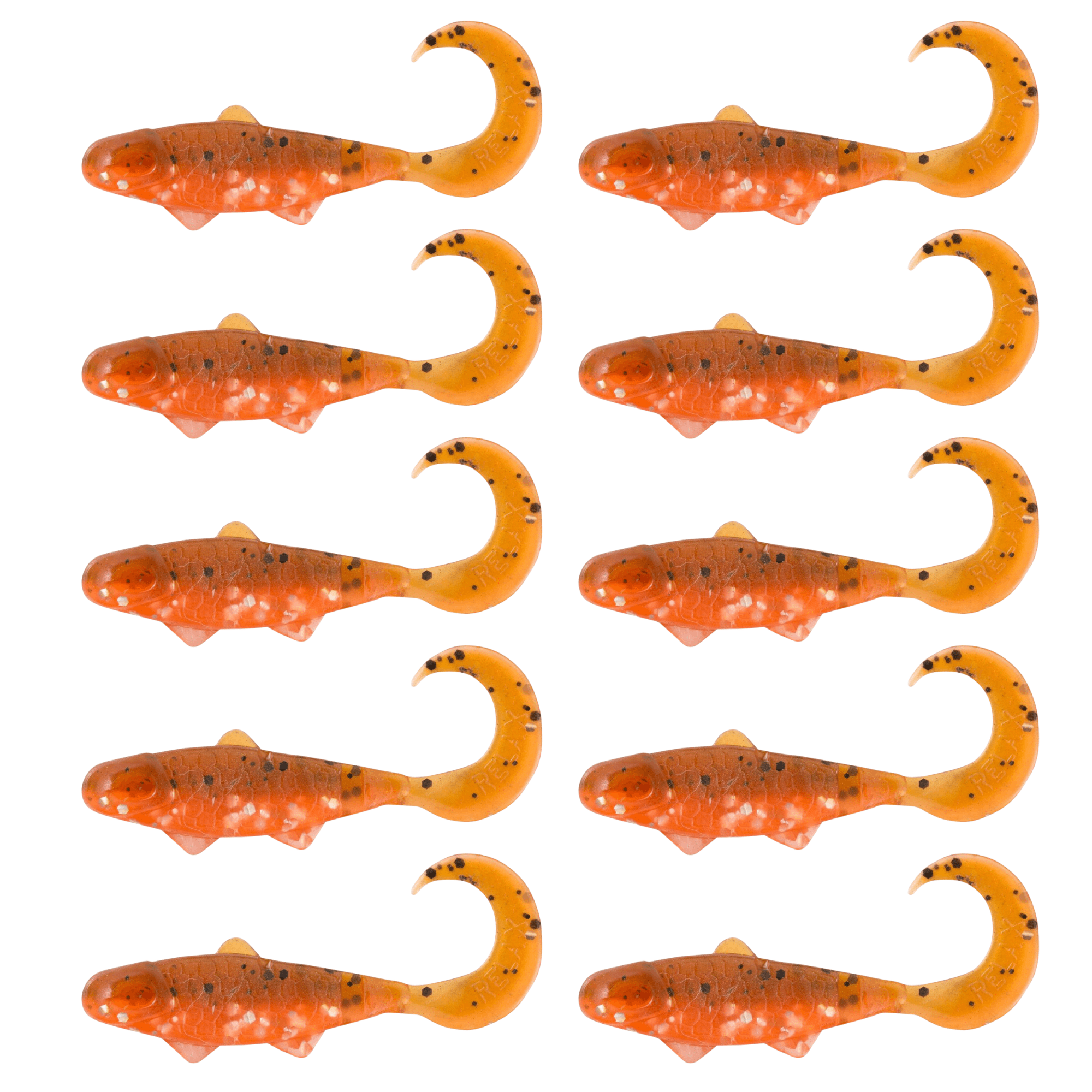 SX Relax Banjo Twister 3,5cm (1") Orange Glitter Olivenbraun Glitter 10 Stück – Bild 2, gummi worm, angler tail, orange, patterned, soft plastic