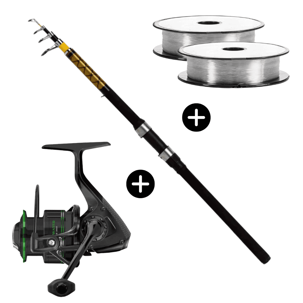 Allround Set WFT Never Crack Tele Universal 210cm 30-60g + Cormoran Cross Water 3000 + Go Fish Mono Karpfen Raubfisch Grundfischen Spinnfischen Posenangeln Rolle, Rauchrohr