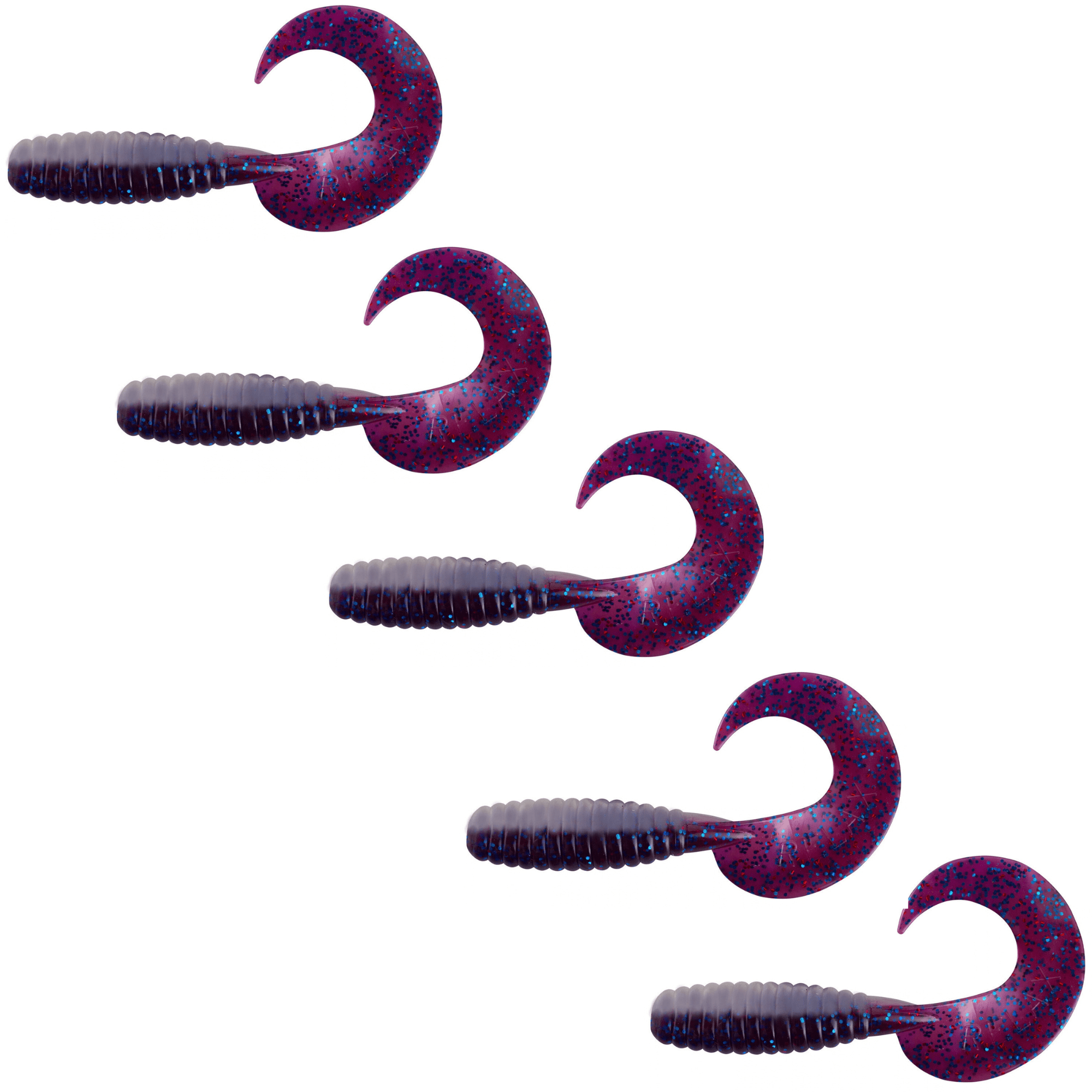 Relax Xtra Fat Grub 13cm (5,5") Blauperl / Violett Electric Blue Glitter 5 Stück – Bild 2, soft-plastic bait, Schwimmwobbler, lila Glitzer, gefederter Schwanz, Angellure