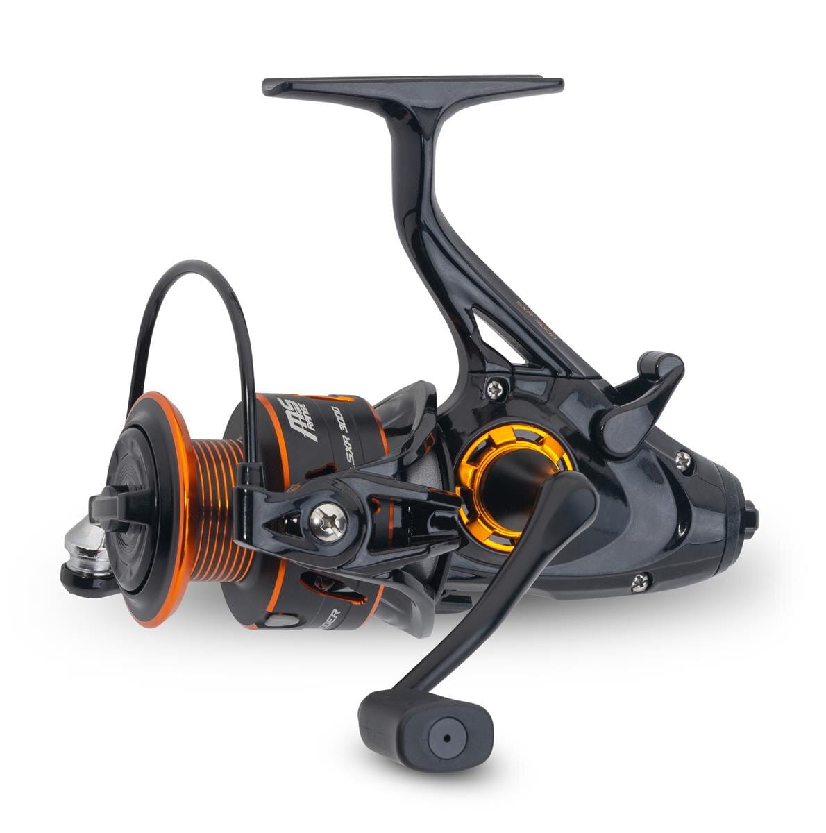 Angelrolle, Spinning Reel, Köderrolle, Orange Akzente, Metallic Schwarz