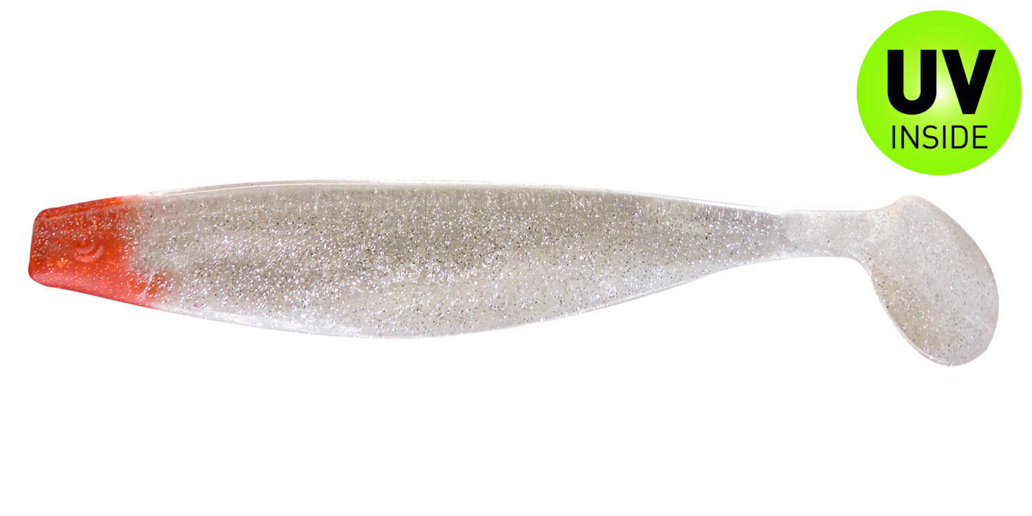 SX Relax Xtra Soft 18cm (7") Klar Silber Glitter / Red Head 5 Stück, Gummifisch, Schwanzlippe, Glitzer, Farbverlauf, Angelfischware