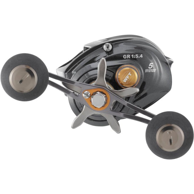 WFT BC King Baitcastrolle – Bild 2, Baitcastrolle, Angelrolle, schwarz-grau, Doppelkurbel, Sternbremse