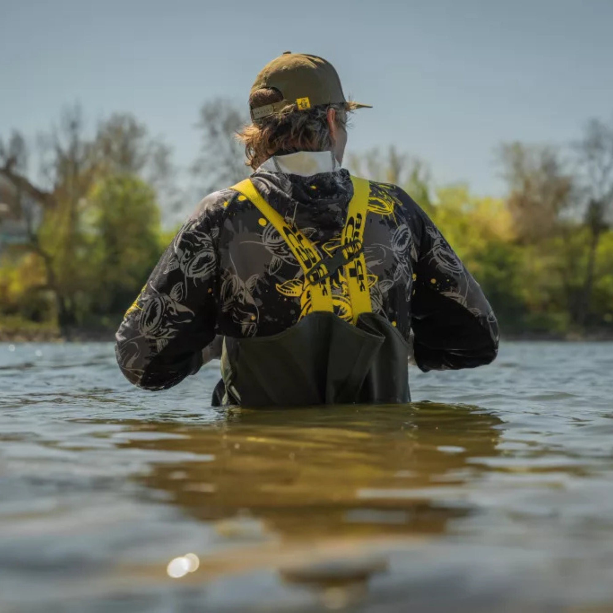 waders, Tragegurte, Wasserdichte Jacke, Tarnmuster, Rückansicht