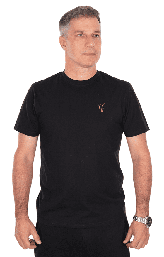 T-Shirt, Kurzarm, Schwarz, Rundhals, Brustumzeichnung orange, Bomberlogo orange