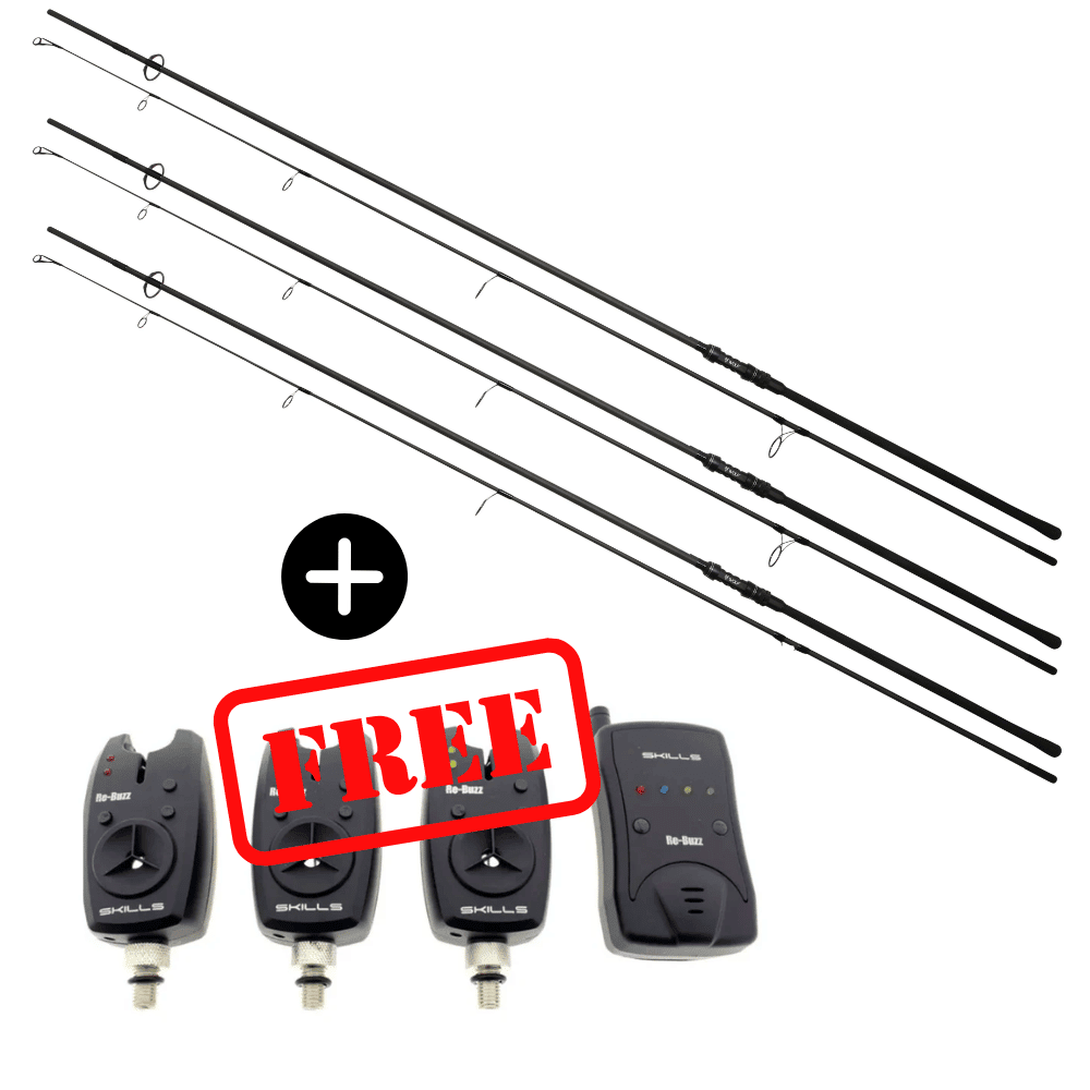 Wolf Karpfen-Set 3x X1K EVA with Shrink Tube 12ft 3lbs + GRATIS Skills Re-Buzz 3+1 Bissanzeiger-Set