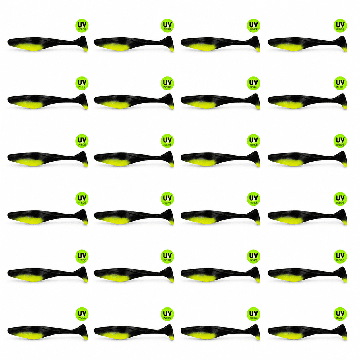 swimbait, soft lure, fishing lure, black yellow, UV inside