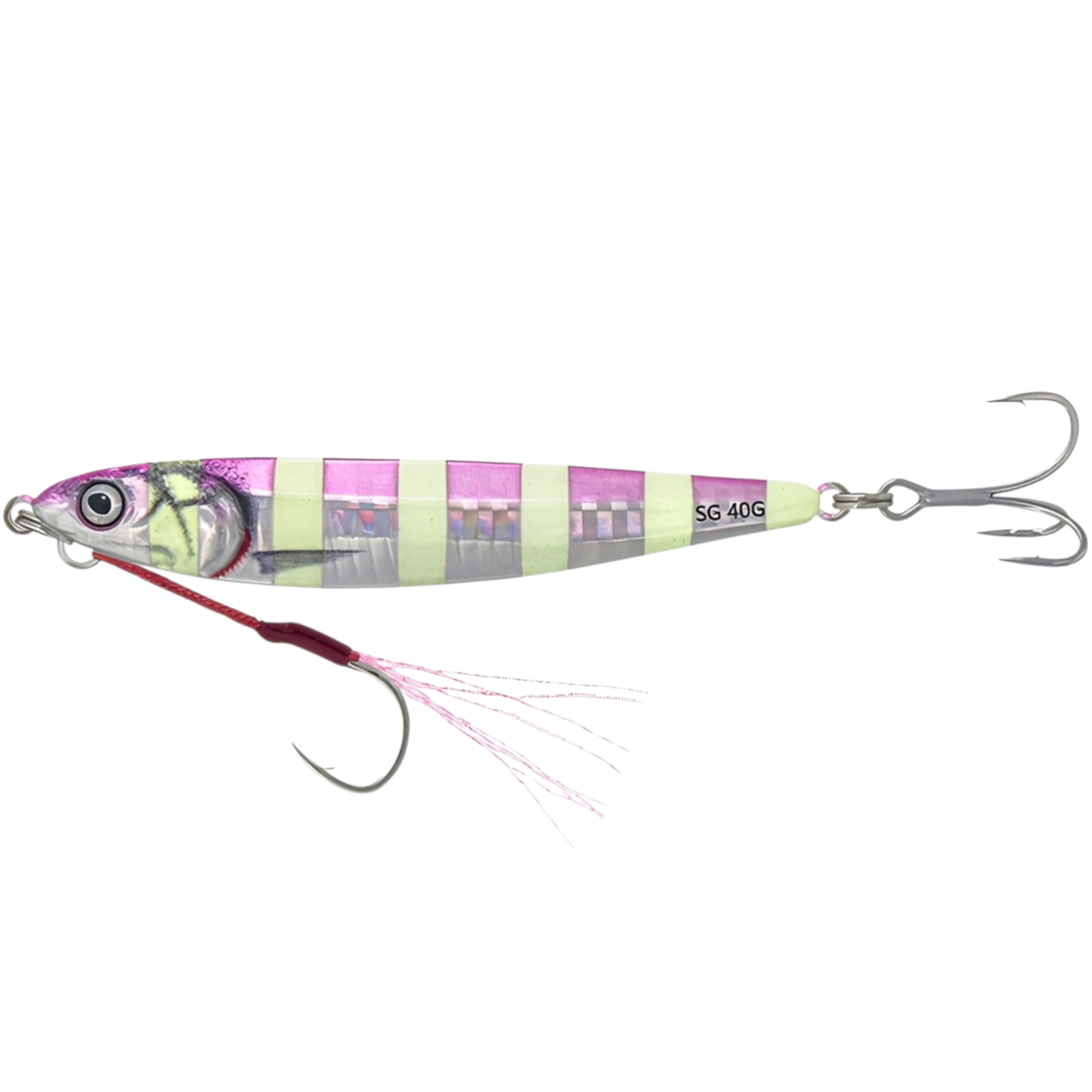 Savage Gear 3D Anchovy Jig 8cm 30G Pink Zebra Glow – Bild 2, Angeln Reizwobbler, Pink gestreift, mehrfachhaken, Köder, Gehäuse mit Muster