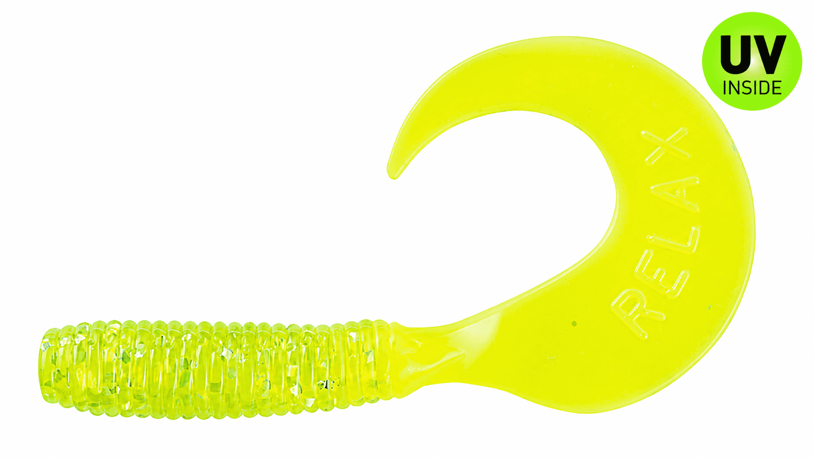 Gummi-Lur, Weichplastik,  fluoreszierendes Gelb, Bait, UV-innen