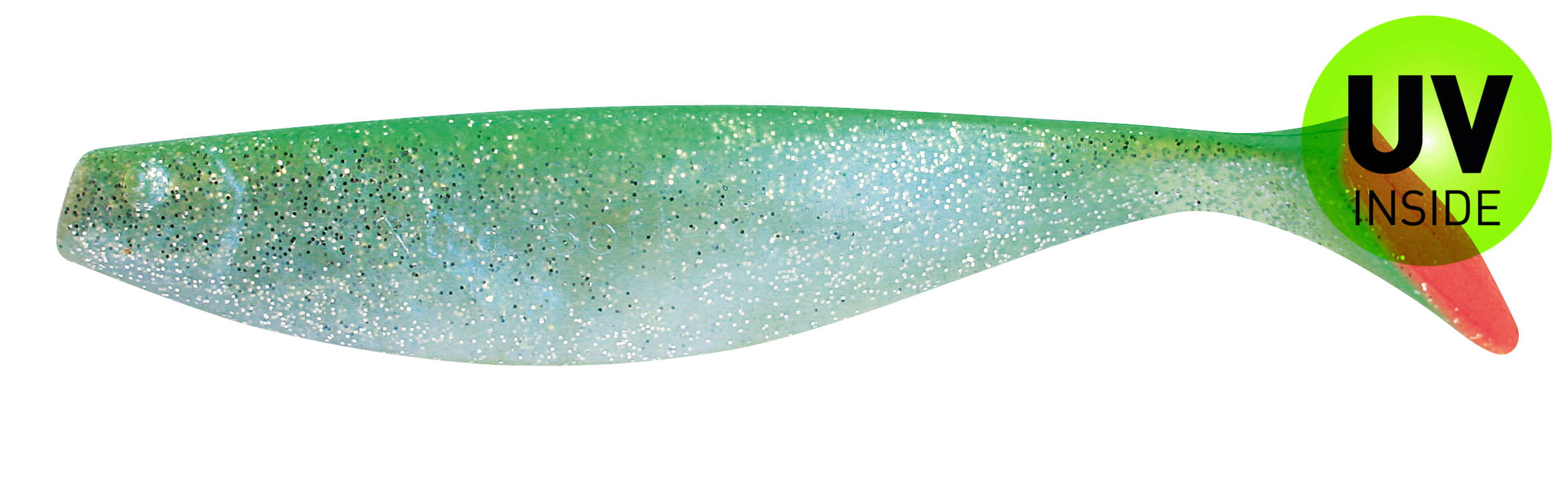 SX Relax Xtra Soft 18cm (7") Blauperl Glitter / Grün 5 Stück, weiches Plastik Köder, Glitzer, Grüner/blauer Verlauf, Spitze Schwanz, UV-Innen
