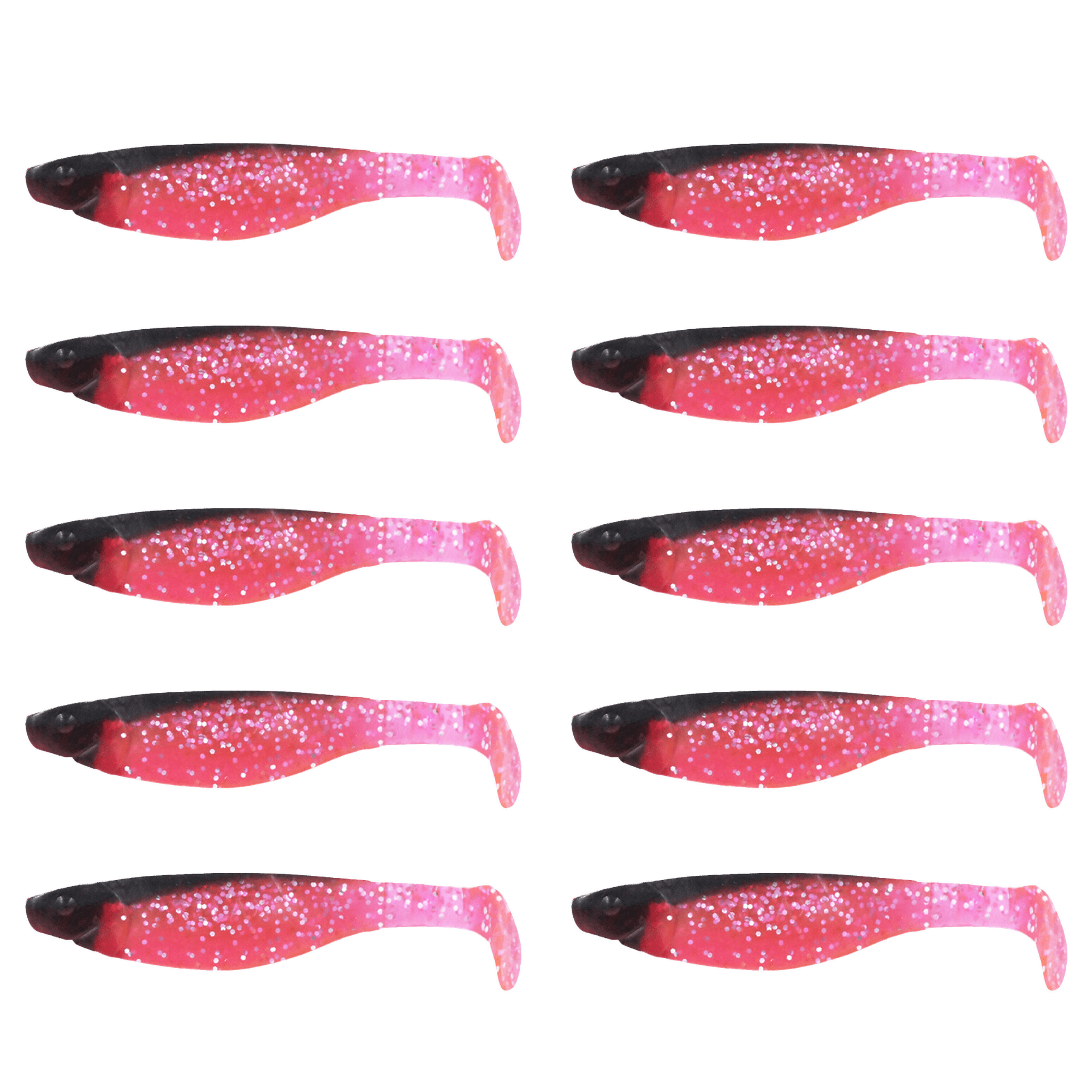 Relax River 11cm (4") Hot Pink Glitter / Schwarz 10 Stück – Bild 2, gummifische, softbait, pink, glitter, fischform
