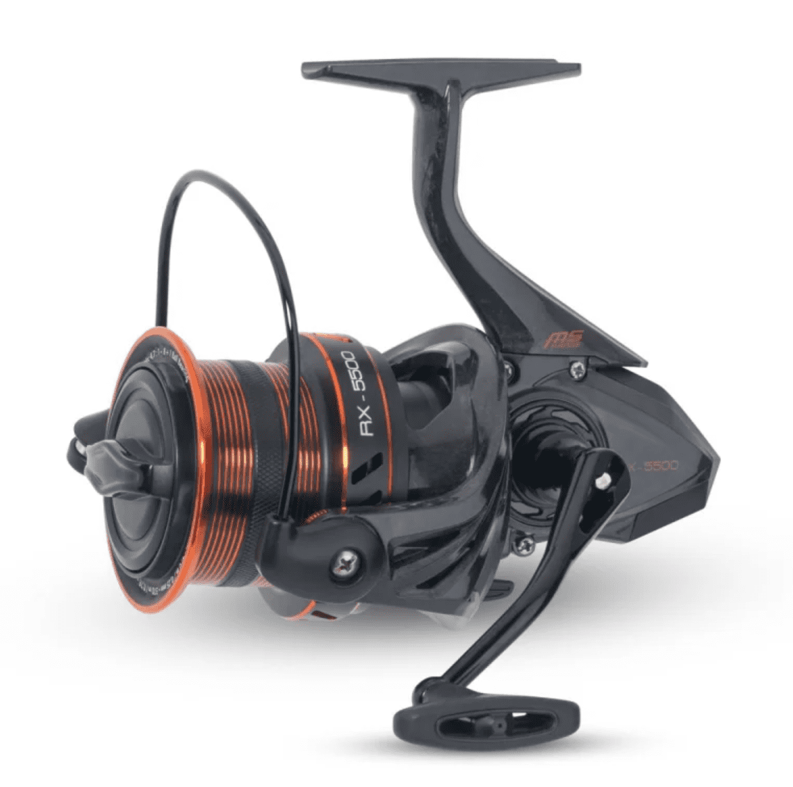 Anglerrolle, Spinnrolle, Orangene Spule, Metallisch dunkelgrau, Köderführungseigenschaft