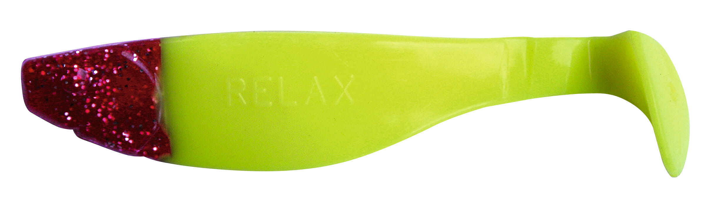 Relax Kopyto River 11cm (4") Fluogelb / Red Head 10 Stück, Klippe, Gummiblatt, Glitzerrot, Neon-Lime, Relax-Schriftzug