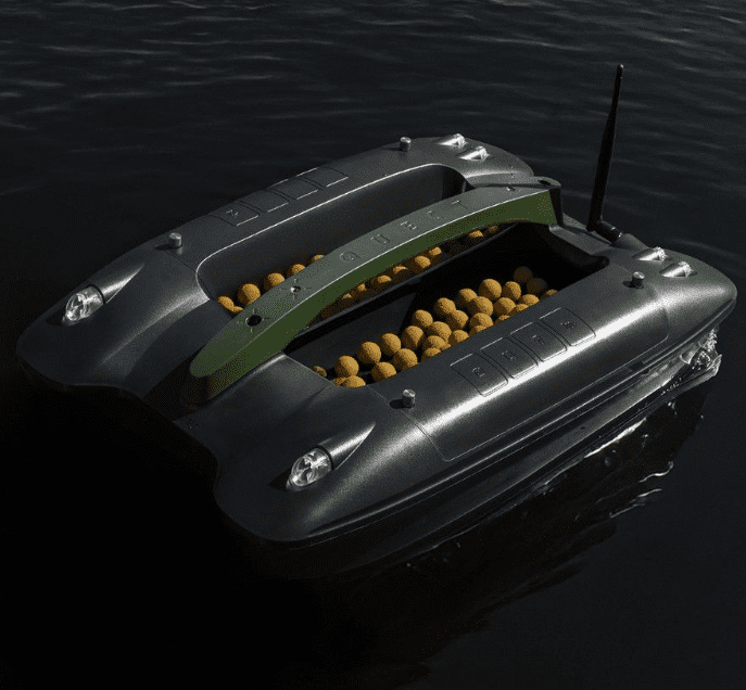 Schwimmendes Schlauchboot, Tretboot, Wasserfahrzeug, grüner Griff, gelbe Pellets