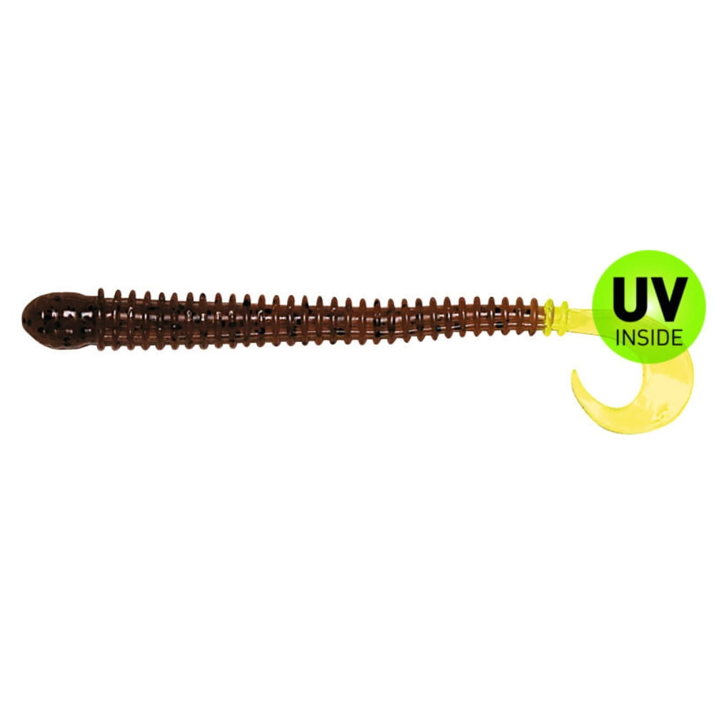 SX Drop Shot Ringer Worm 10,5 cm (4") Pumpkin Seed Chartreuse 5 pezzi Spirale, Spule, Maschine, Schraube