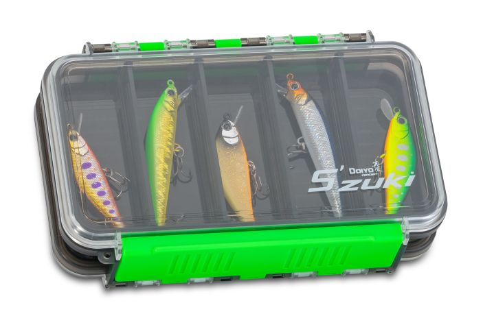 Doiyo Perch Stalker Box, Angelköderbox, Kunstköder, transparenter Deckel, Kunststoffbox, grüne Verschlüsse