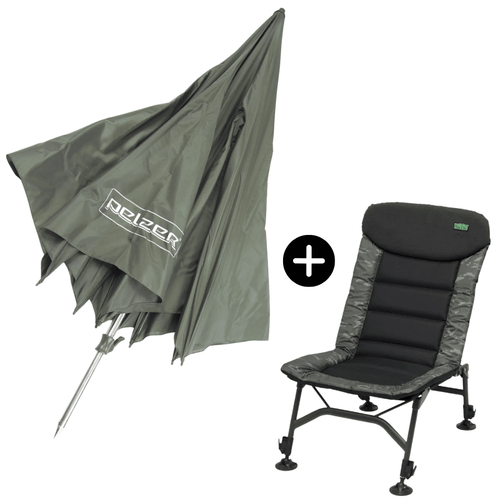 Day Session Set Umbrella and Chair Pelzer Executive Nubrolly 250cm + DAM Madcat Camofish Chair (2D-G303-250+60332) Stuhl, Mobiliar, Zelt