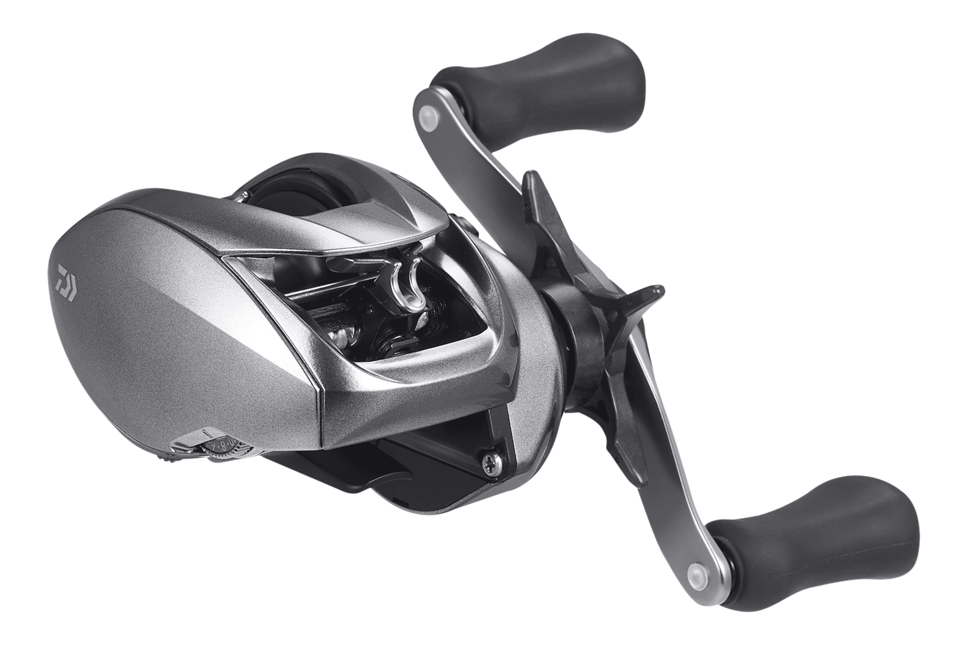 Daiwa 26 Zillion TW 150HL, Baitcasting-Rolle, Angelrolle, Metallgehäuse, Doppelkurbel, Dunkelgrau