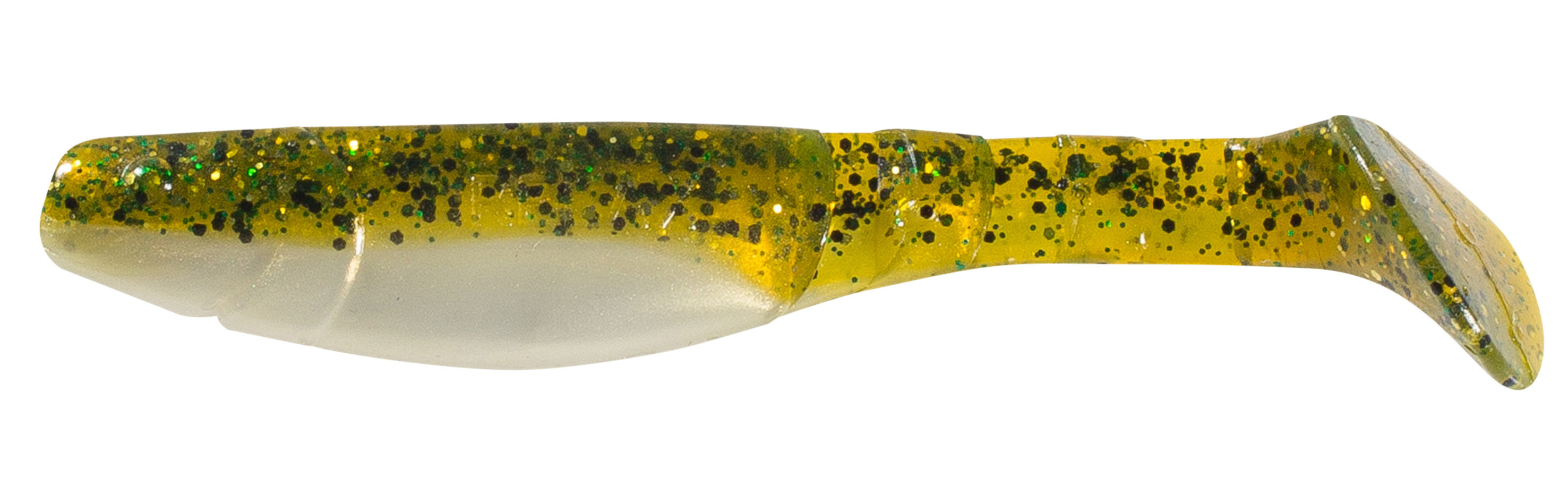 SX Relax Kopyto Classic 11cm (4") Goldperl / Kaulbarsch 10 Stück, weicher Kunststoff Köder, Gummiköder, Glitzer grün gelb, Weichbait, Anglfischköder