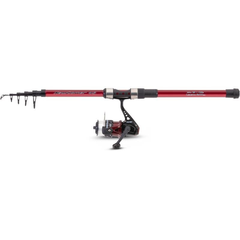 Sänger Newcomer III 240cm 15-45g Tele-Rute mit Rolle und Schnur, Angelrute, Spinnrolle, Rutenlänge, rot, Köderhalter