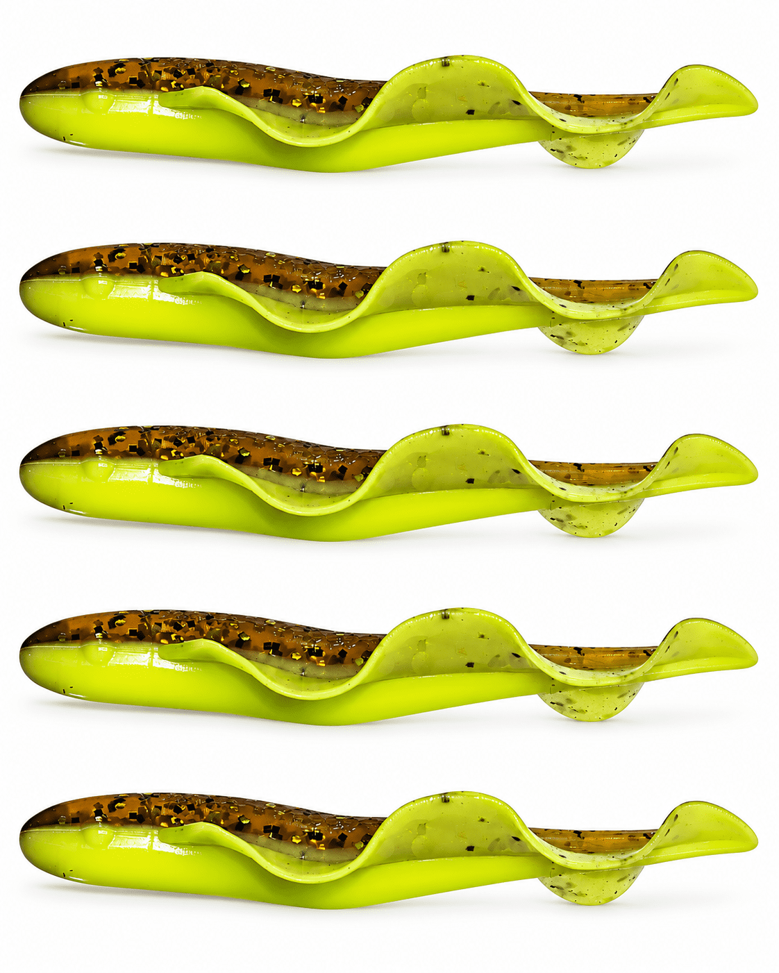 SX Wing Shad 8,5cm Gelb Braun Glitter 5 Stück, Köder, Gummifisch, Neon Gelb, Glitter, Nachahmungshaut