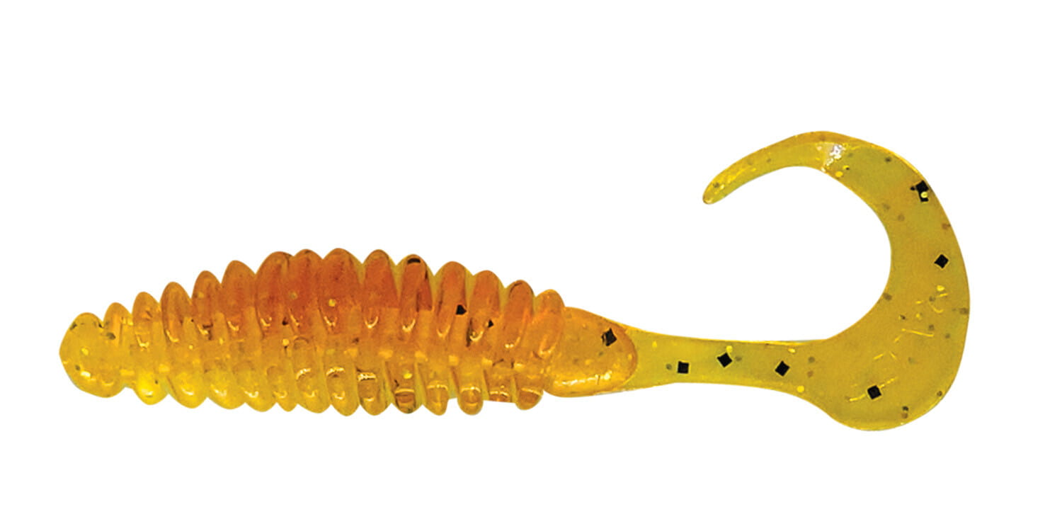 Gummibait, Köder, Schwanzköder, Orangene Farbe, Glitzer/Glitzerpartikel