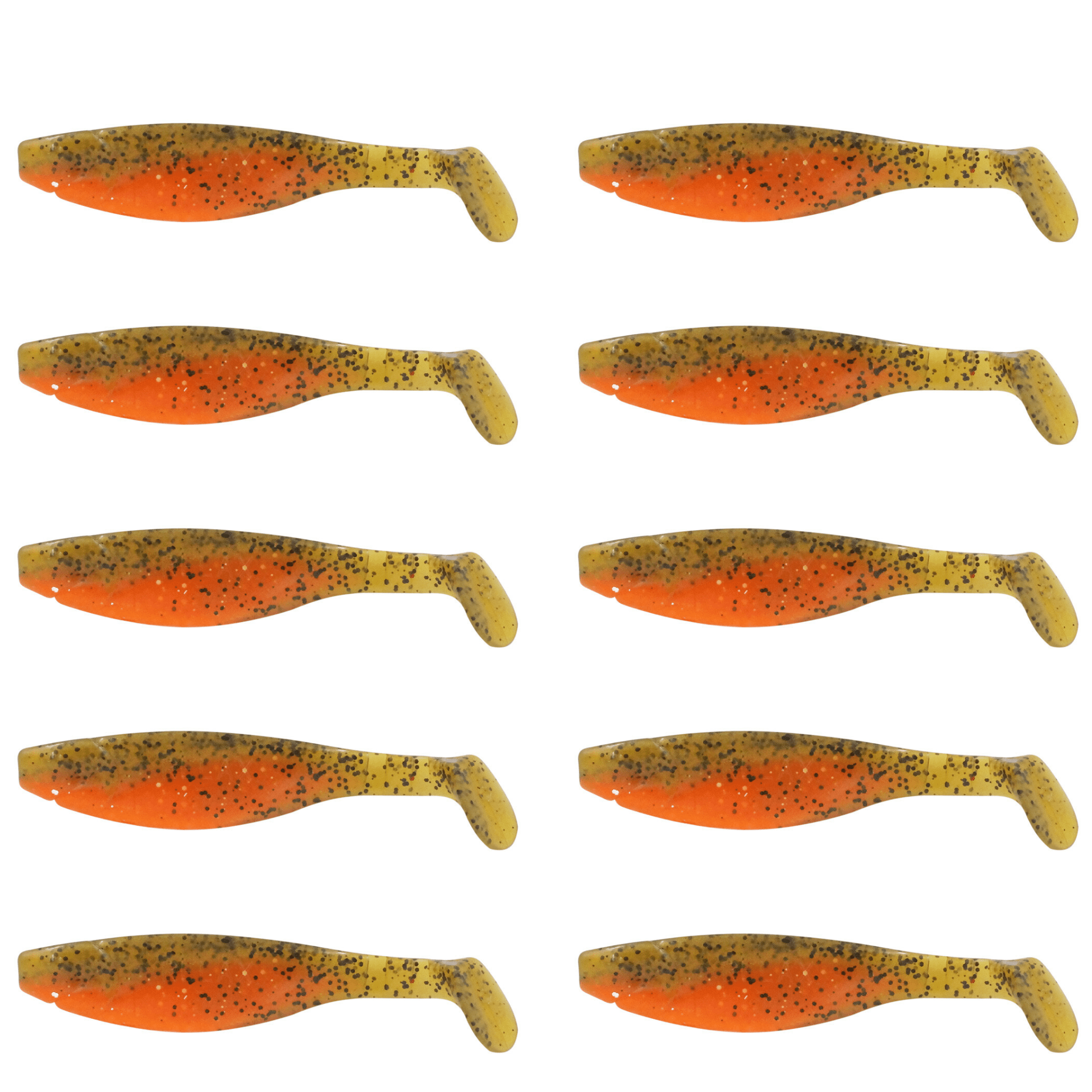 Relax Kopyto River 11cm (4") Orange Glitter / Olivebraun Glitter 10 Stück – Bild 2, Köder, Gummifisch, Orange, Punktmuster, Mehrfachpack
