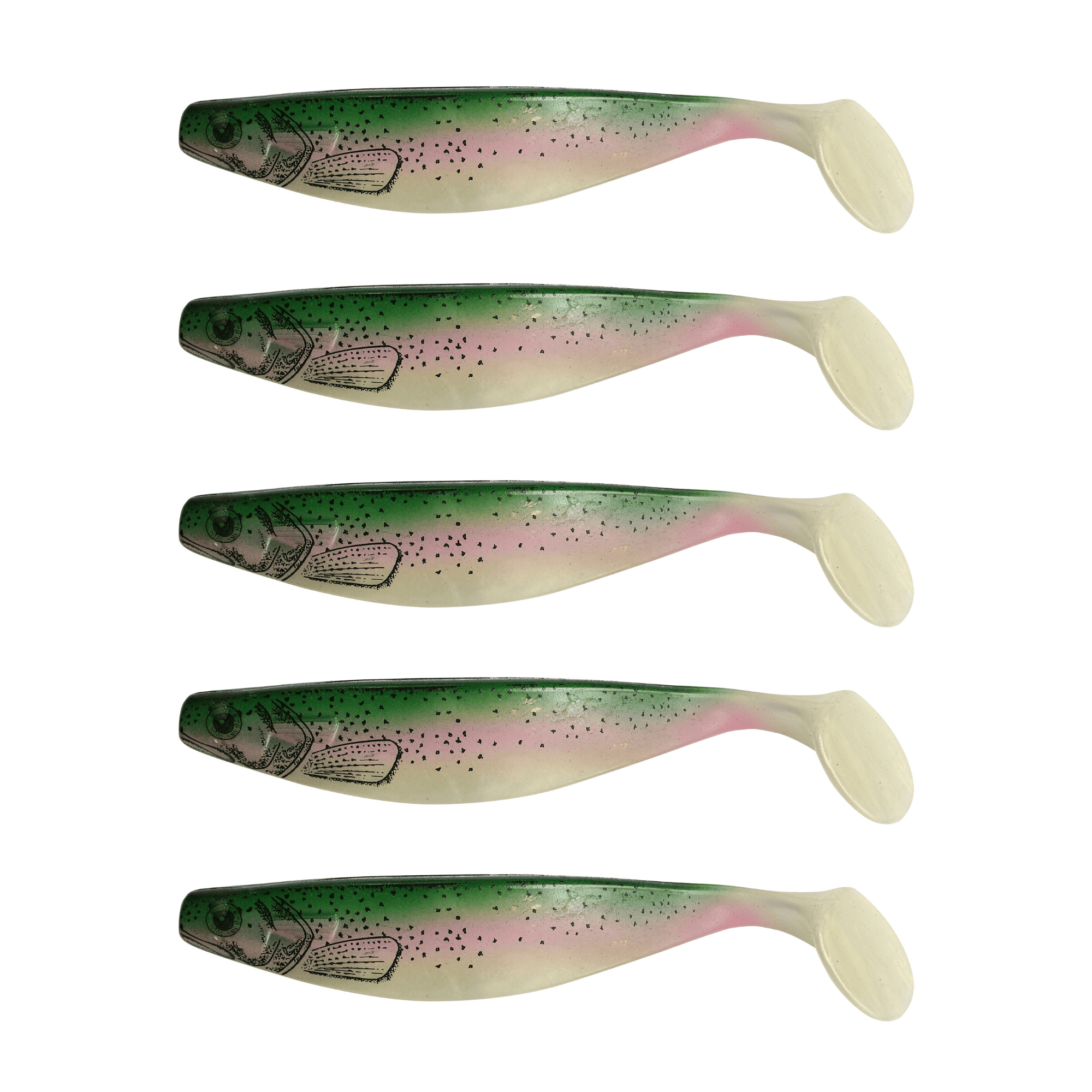 Relax Xtra Soft Nature 16cm (6") Goldperl / Regenbogenforelle 5 Stück – Bild 2, weicher Kunstköder, Angelköder, Minnow-Form, Pink-Grün, Mehrfachpack