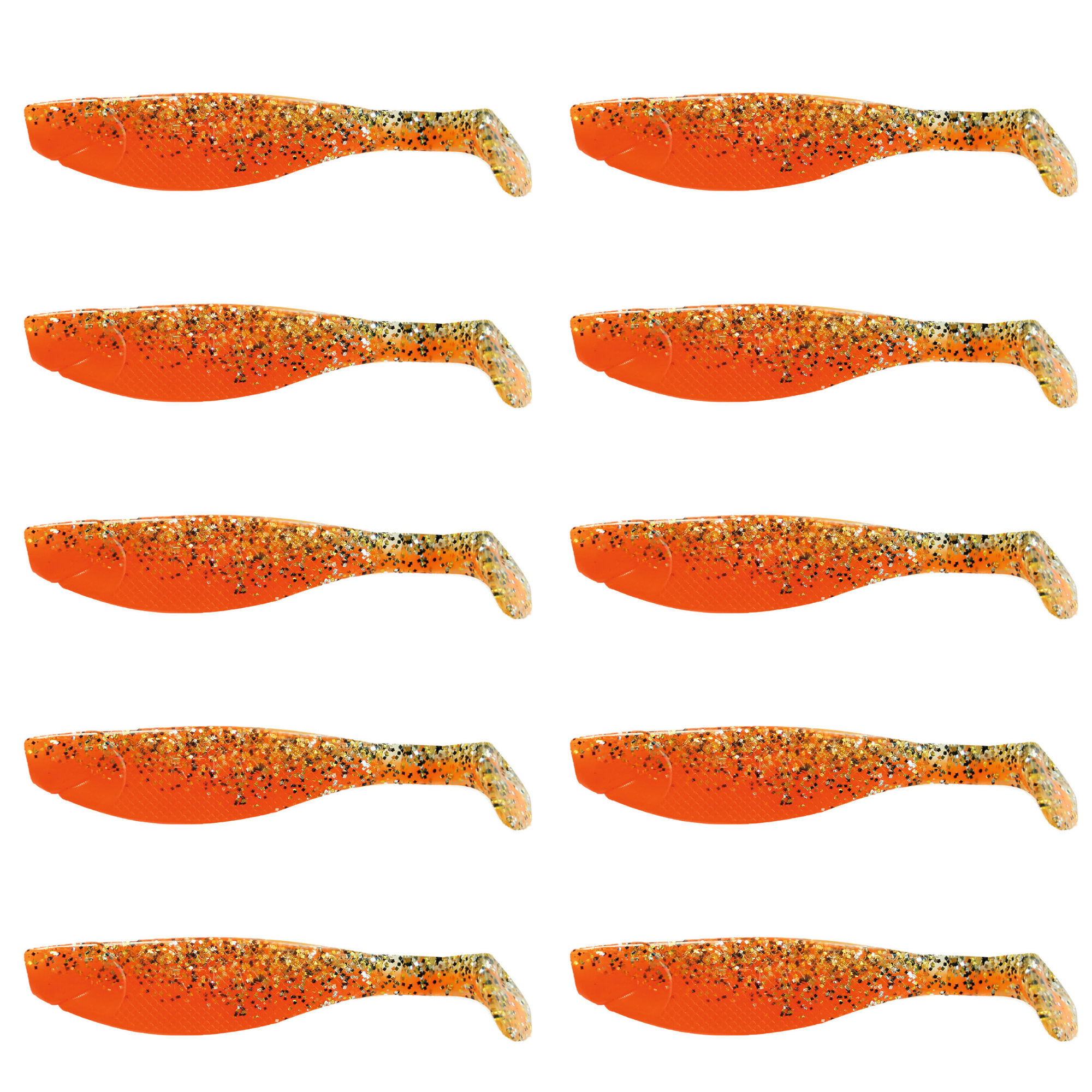 Relax Kopyto River 11cm (4") Orange / Klar Gold Schwarz Glitter 10 Stück – Bild 2, soft-plasticie Köder, Angelköder, orange Köder, Glitzer-Punktsierung, Weichplastikköder