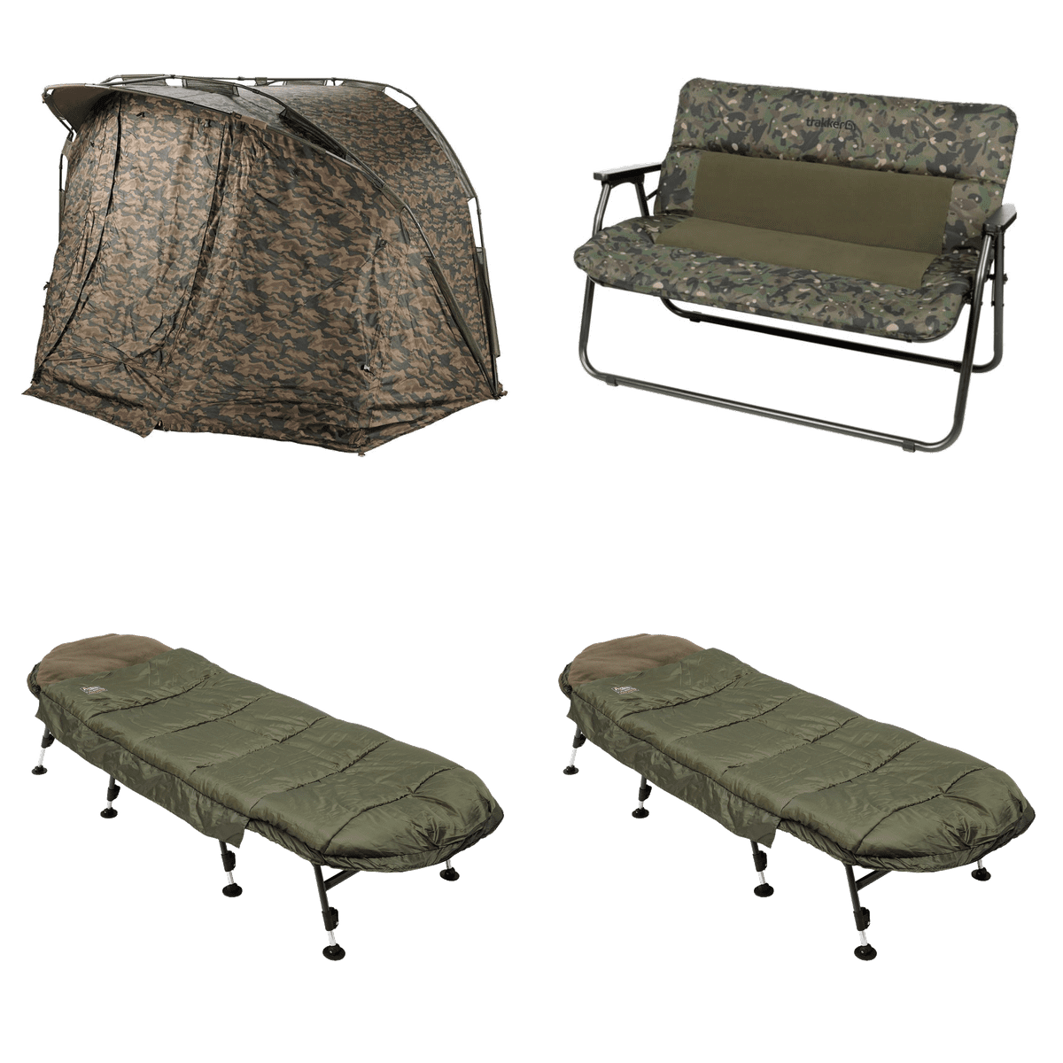 Zelt, Camping-Bett, Tragebett, Tangozelt-Set, Camouflage