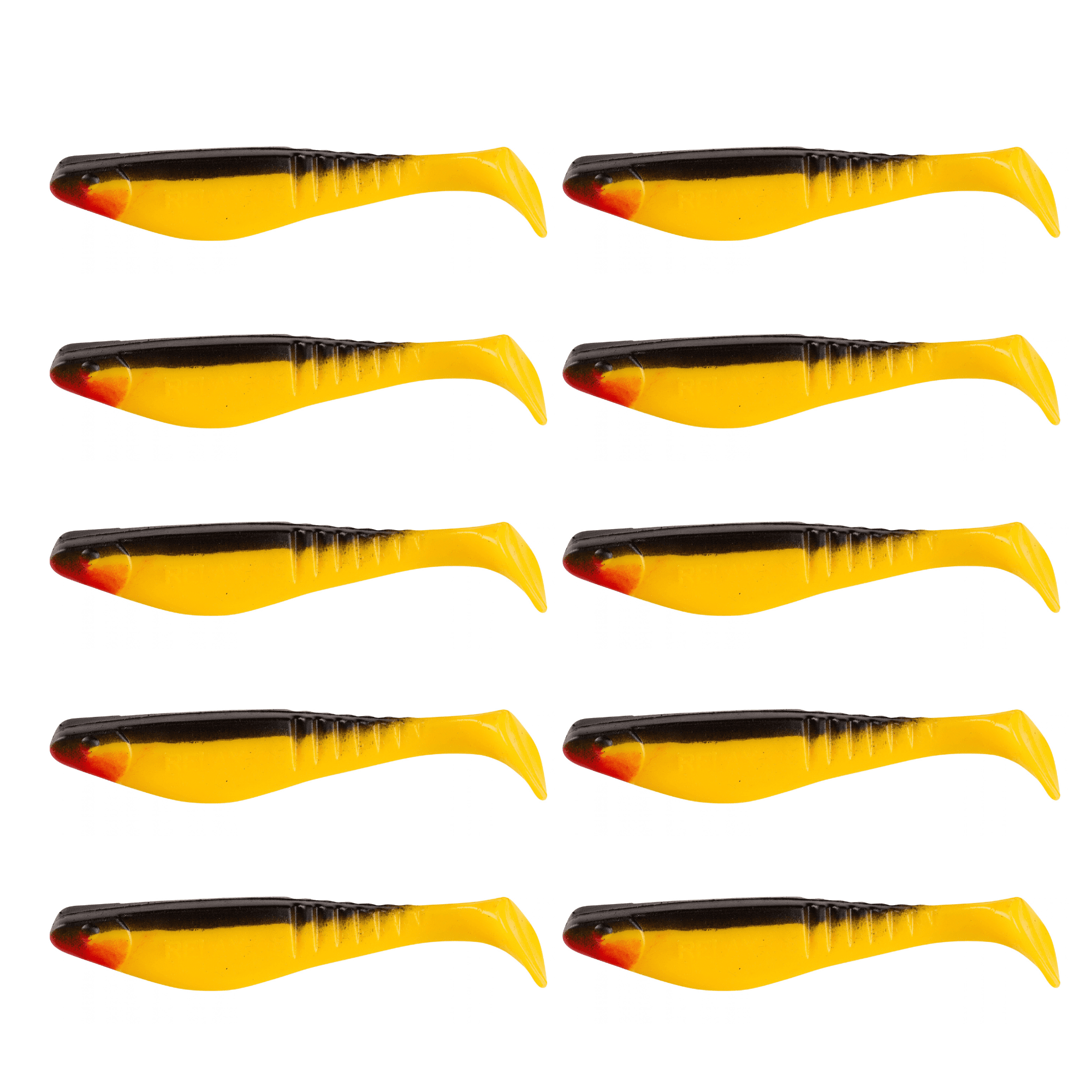 SX Relax Shark 11 cm (4") Gelb / Schwarz 10 Stück – Bild 2, Gummifisch, Angelköder, Würmchenform?, Kunststoff, Gelb Schwarz Rot