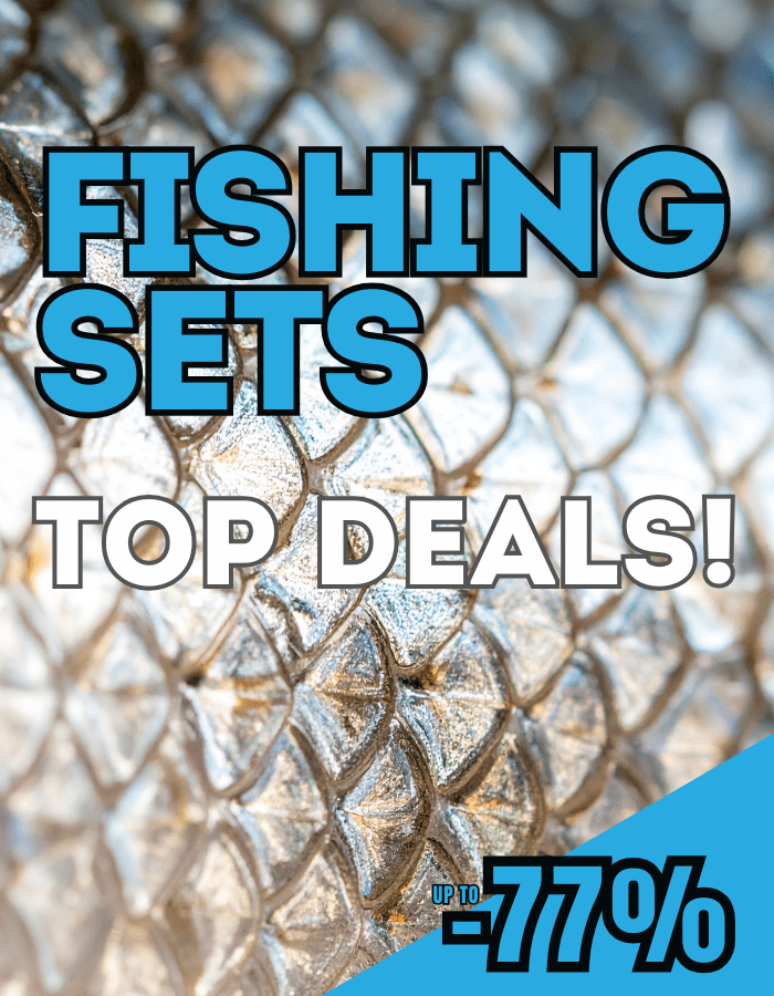 fishing gear, fishing sets, metallische oberfläche, musternde schuppen, werbebild hintergrund