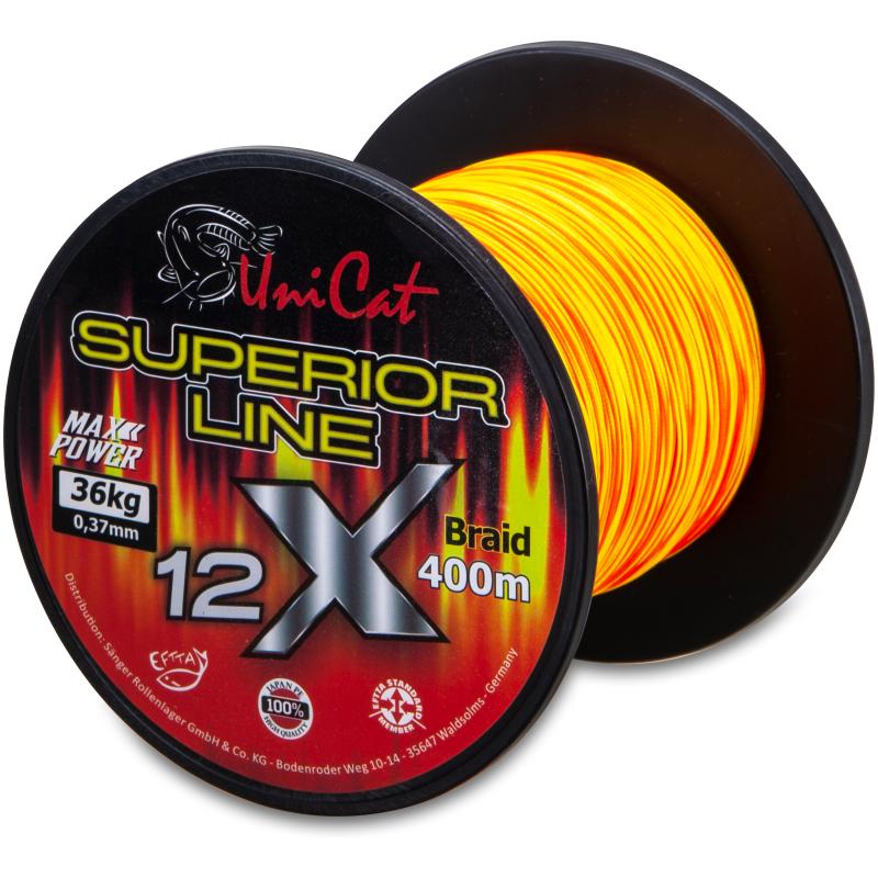 Uni Cat 12 X Superior Line 0,37mm 36kg 400m, geflochtene Angelschnur, orange, 400 m, 0,37 mm, 12-fach geflochten