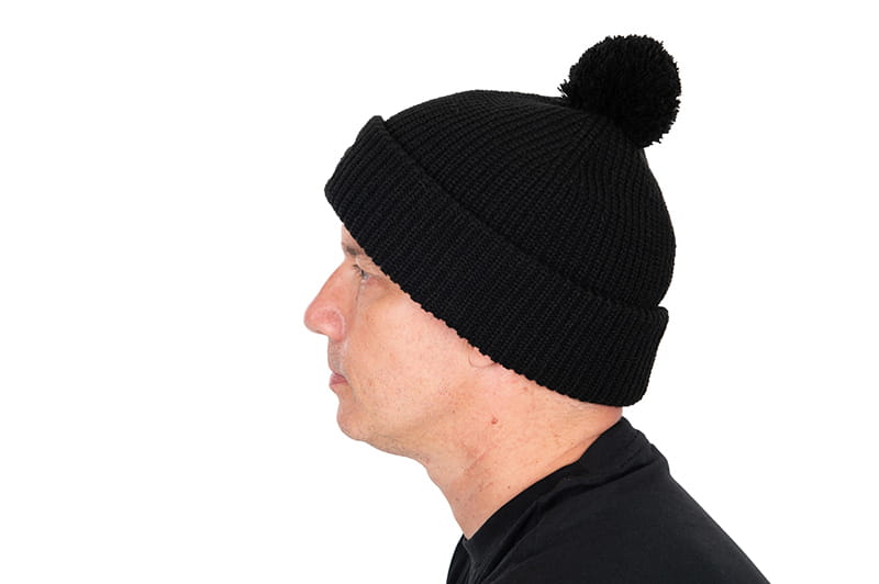 Fox HD Bobble Black – Bild 5, Pom pom Mütze, Strickmütze, Wintermütze, Schwarze Mütze, Krempel-Mütze